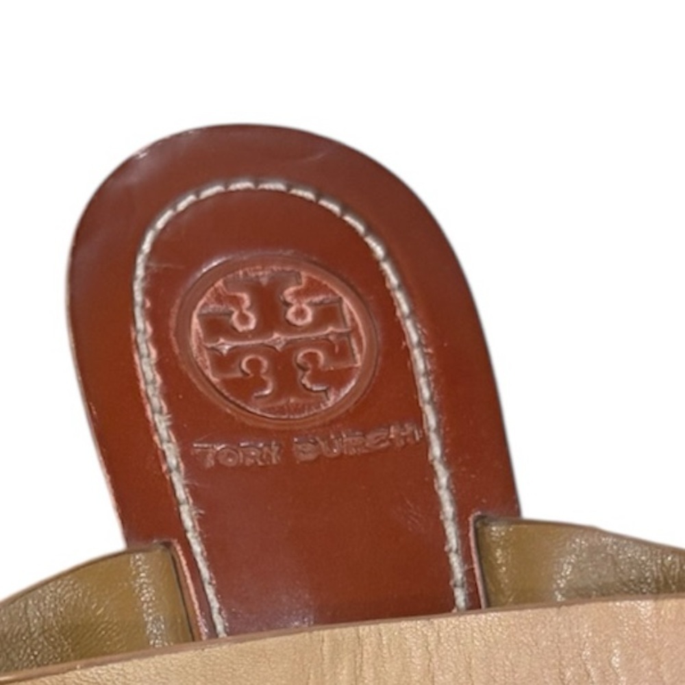 Tory Burch tan leather slip on baby wedge sandal size 6 - Picture 3 of 7